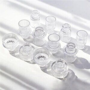 Clear Glass Taper Candle Holders Set of 12 Ribbed Candlestick Stands Table Cente